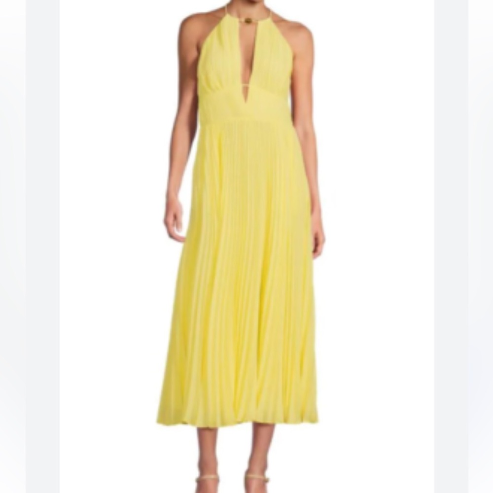 Jonathan Simkhai Sz 6 Midi Dress Yellow Carli Halter Classic Minimalist Wedding